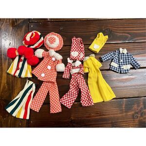 Vintage 70s Barbie Doll Clothes Lot Mod Gingham Bell Bottoms Dresses Hats 11.5”